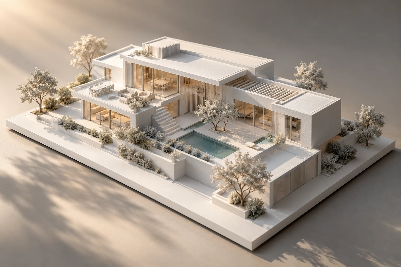 AI concept example of a detailed white architectural model