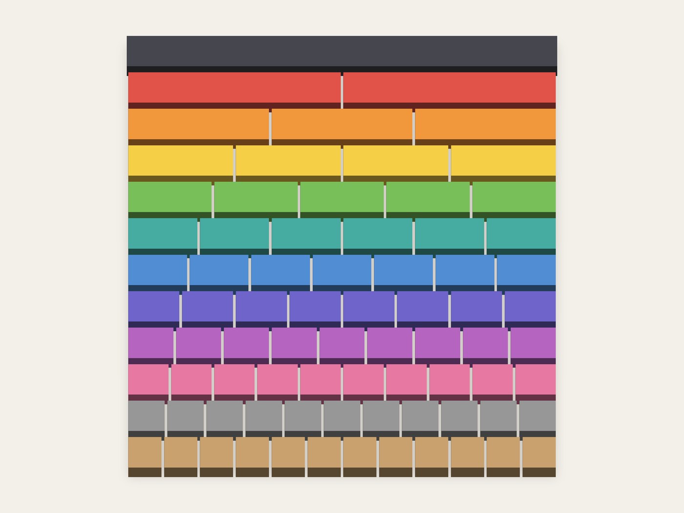 Render of the print file: rows of colored fraction tiles from one whole down to twelfths